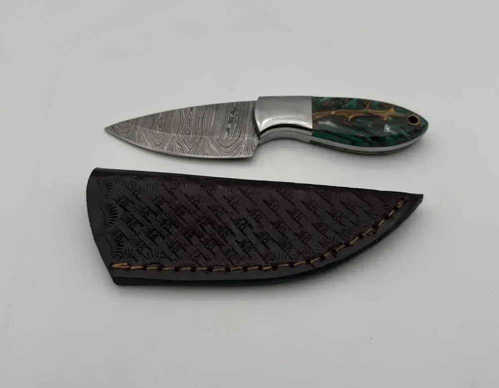 Handmade Damascus Steel Fixed Blade Knife w/ Leather Sheath – Pakistan Made NEW